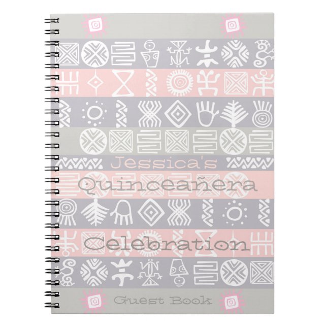 Caderno Espiral Livro de Convidados do Étnico Boho-Chic Quinceañer (Frente)
