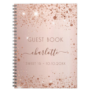 Caderno Espiral Livro de convidados Doce 16 rosa dourado faíscas