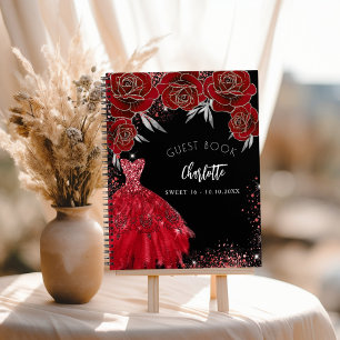 Caderno Espiral Livro de convidados Doce 16 vestido preto brilhant