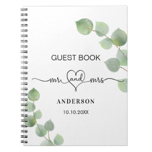 Caderno Espiral Livro de convidados eucalipto mr mrs Heart