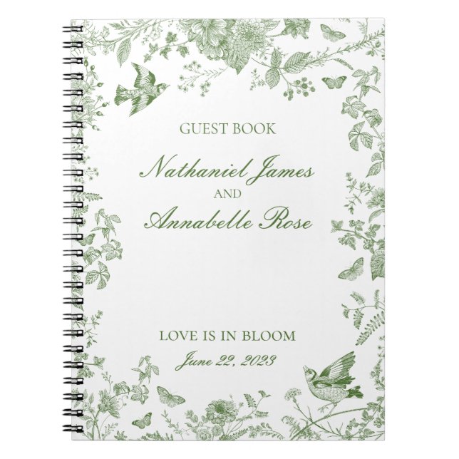 Caderno Espiral Livro de Convidados para Casamento Floral de Green (Frente)
