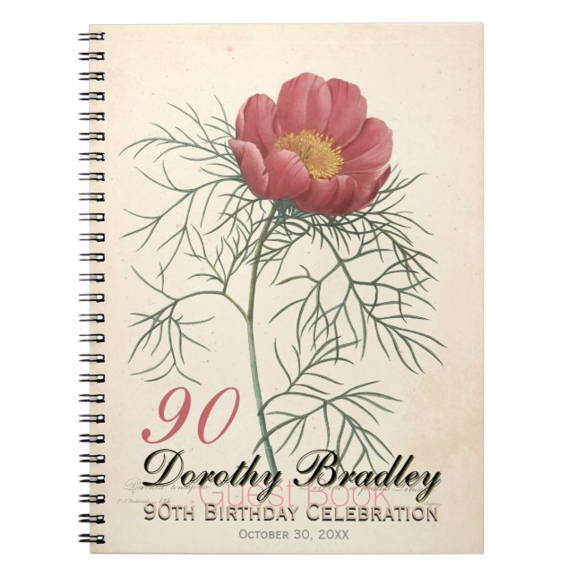 Caderno Espiral Livro de Convidados Personalizado de Peony de Fest (Frente)