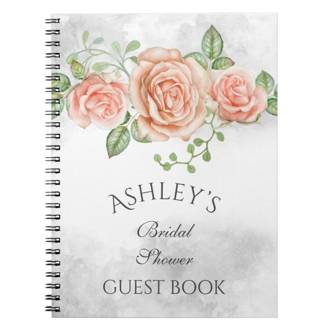Caderno Espiral Livro de Convidados Personalizado Floral Rosa Bege (Frente)