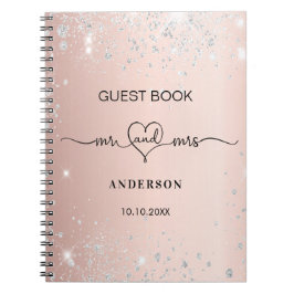 Caderno Espiral Livro de convidados rosa dourado de ouro de prata 