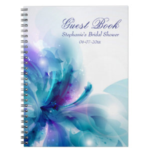 Caderno Espiral Livro de hóspedes abstrato do chá da flor do azu