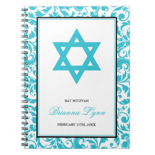 Caderno Espiral Livro de hóspedes azul de Mitzvah do bastão do