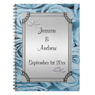 Caderno Espiral Livro de hóspedes azul dos rosas & das alianças