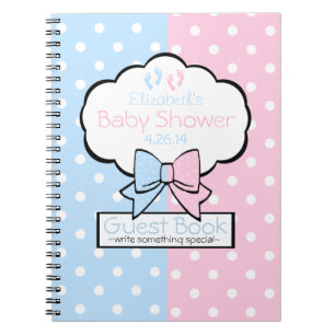 Caderno Espiral Livro de hóspedes cor-de-rosa e azul   do chá de