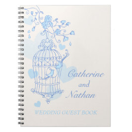 Caderno Espiral Livro de hóspedes do casamento azul de aves