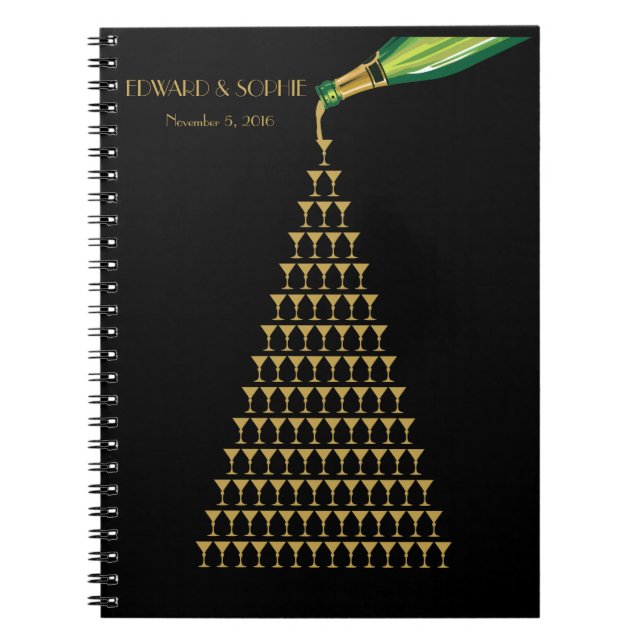 Caderno Espiral Livro de hóspedes do casamento do champanhe de (Frente)