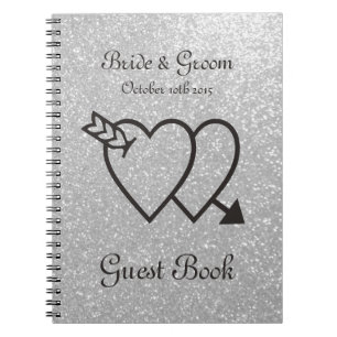 Caderno Espiral Livro de hóspedes do Silver   corações duplos e fl