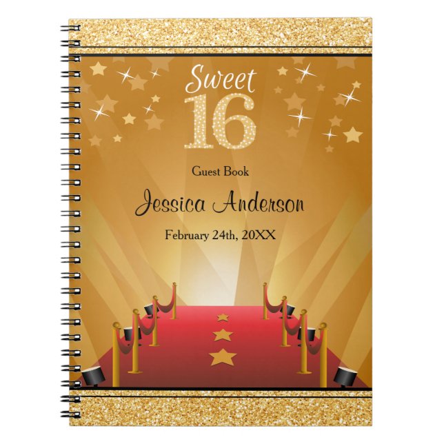 Caderno Espiral Livro de hóspedes Dourado do doce 16 da estrela de (Frente)