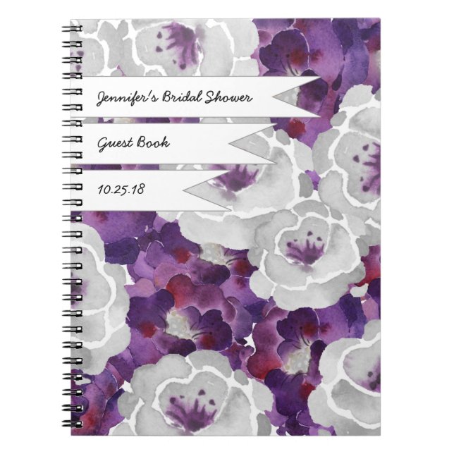 Caderno Espiral Livro de hóspedes floral cinzento roxo do chá de (Frente)