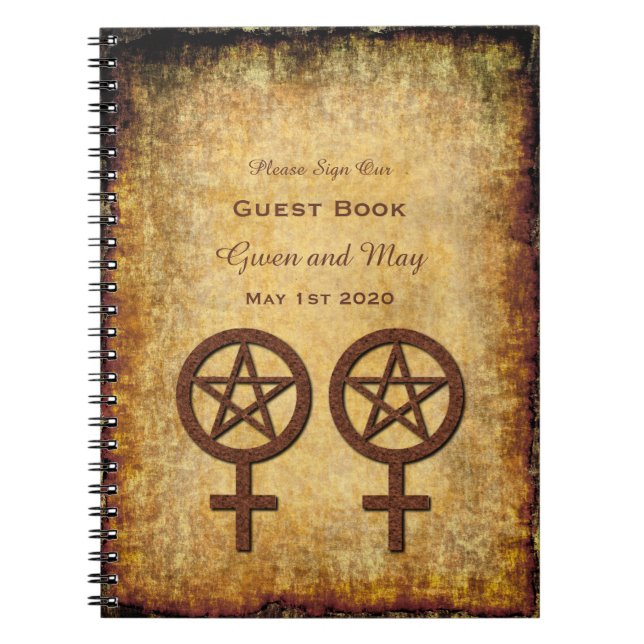Caderno Espiral Livro de hóspedes lésbica rústico de Wiccan (Frente)