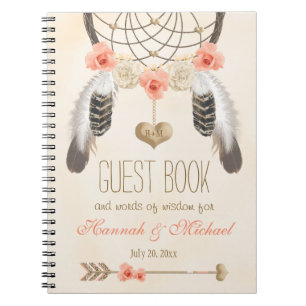 Caderno Espiral Livro de hóspedes Monogrammed do casamento de Boh