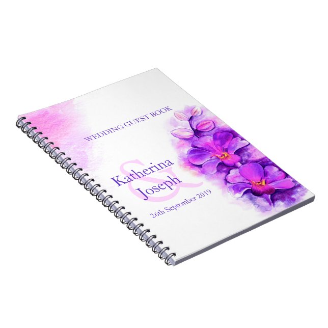 Caderno Espiral Livro de hóspedes roxo do casamento da orquídea (Lado Direito)