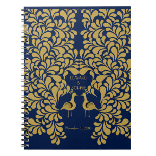 Caderno Espiral Livro de hóspedes Wedding do pavão 1920 do art