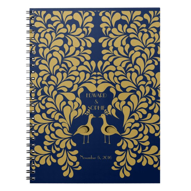 Caderno Espiral Livro de hóspedes Wedding do pavão 1920 do art (Frente)