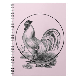 Caderno Espiral Livro de ilustração do galo da vindima