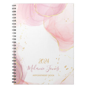Caderno Espiral Livro de marcação 2024 com dourado Rosa de aquarel