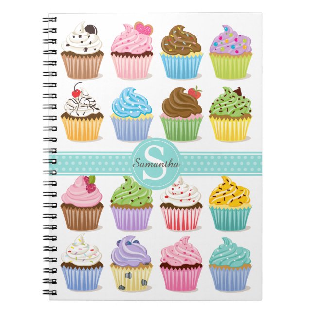 Caderno Espiral Livro de nota do cupcake personalizado (Frente)