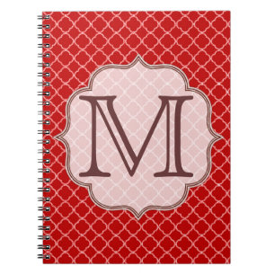 Caderno Espiral Livro de Notas do Monograma do Quaterfoil Vermelho