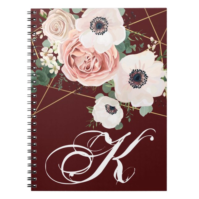 Caderno Espiral Livro de Notas Personalizado Vinho Rosa de Jardim  (Frente)