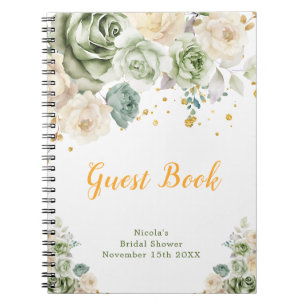 Caderno Espiral Livro de Presença para Noiva com Flores Verde Salv