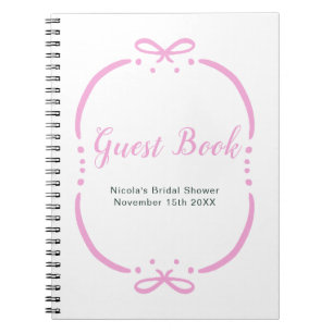 Caderno Espiral Livro de Presenças Chá de Noiva com Laço Rosa