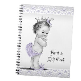 Caderno Espiral Livro de Presentes de Chá de Bebê Roxo Lavanda Cin