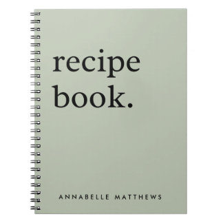Caderno Espiral Livro de Receita Simples Minimalista Verde Sage