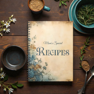 Caderno Espiral Livro de Receitas da Família Vitoriana Floral Rúst