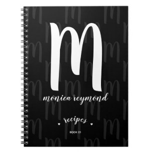 Caderno Espiral livro de receitas de monograma preto para cozinhei