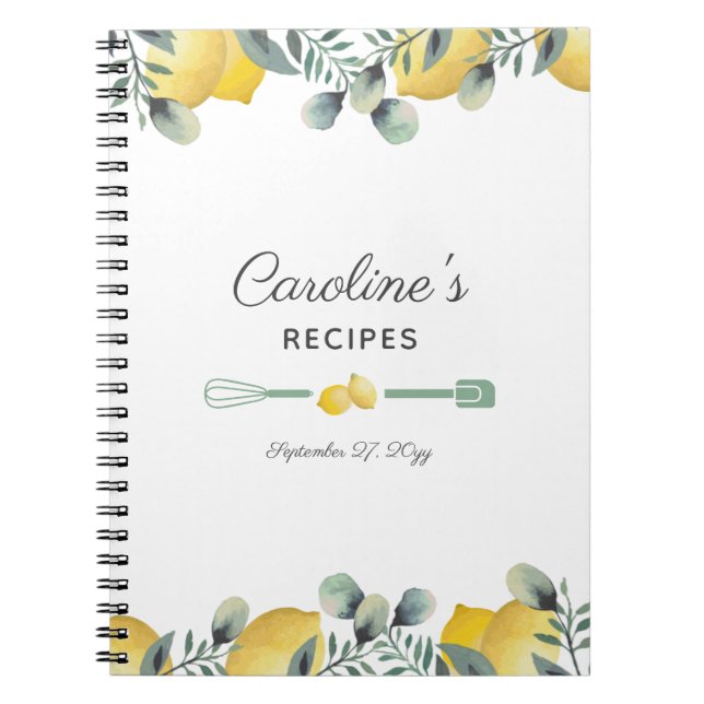 Caderno Espiral Livro de receitas dos limões e Eucalyptus (Frente)