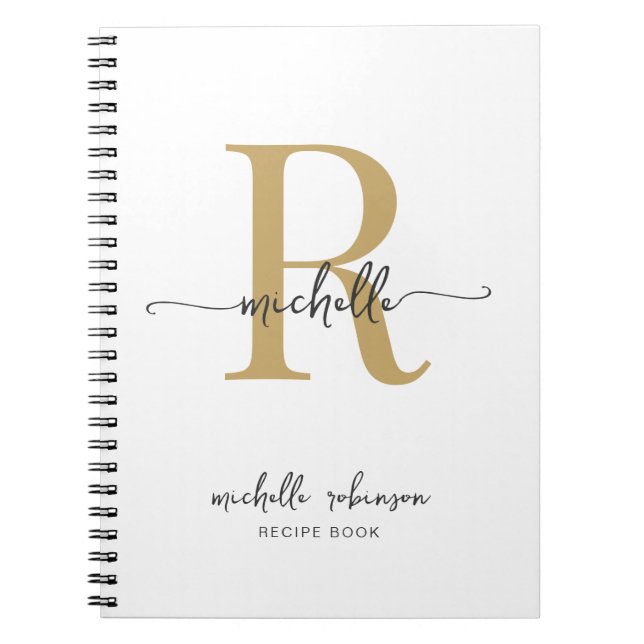 Caderno Espiral Livro de Receitas Elegante Feminino em Ouro Branco (Frente)