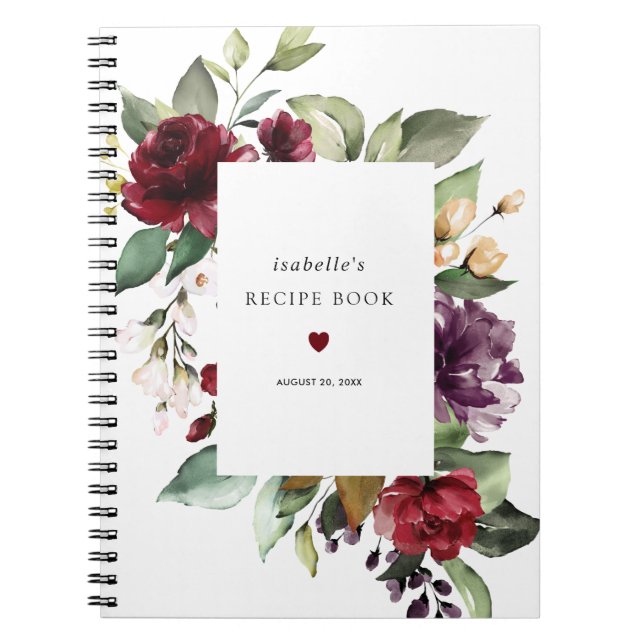Caderno Espiral Livro de Receitas Florais da Rosa vermelha Borgonh (Frente)