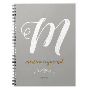 Caderno Espiral livro de receitas monograma para o chef . cinzas