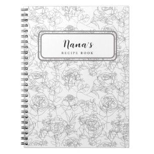 Caderno Espiral Livro de Receitas Padrões Florais Flores da Linha