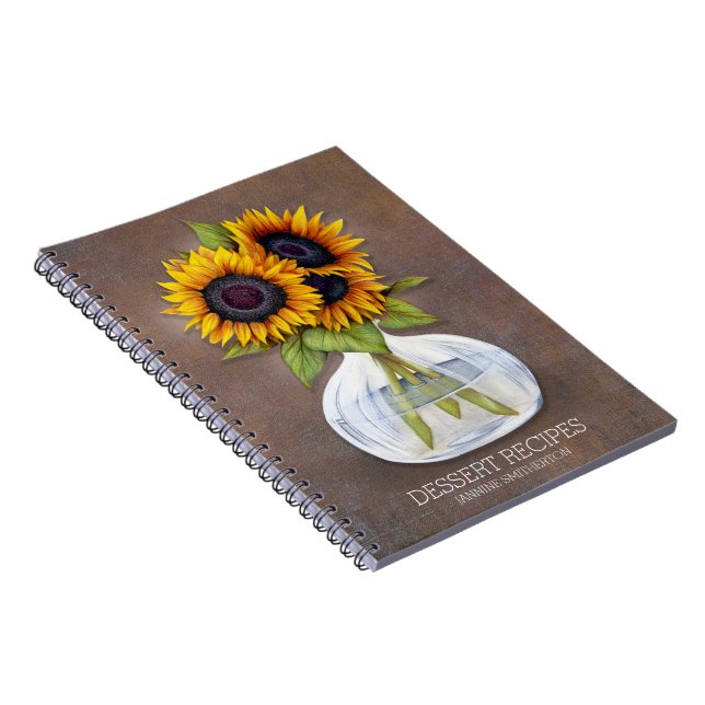 Caderno Espiral Livro de Receitas Personalizadas Girassóis Rústico (Lado Direito)