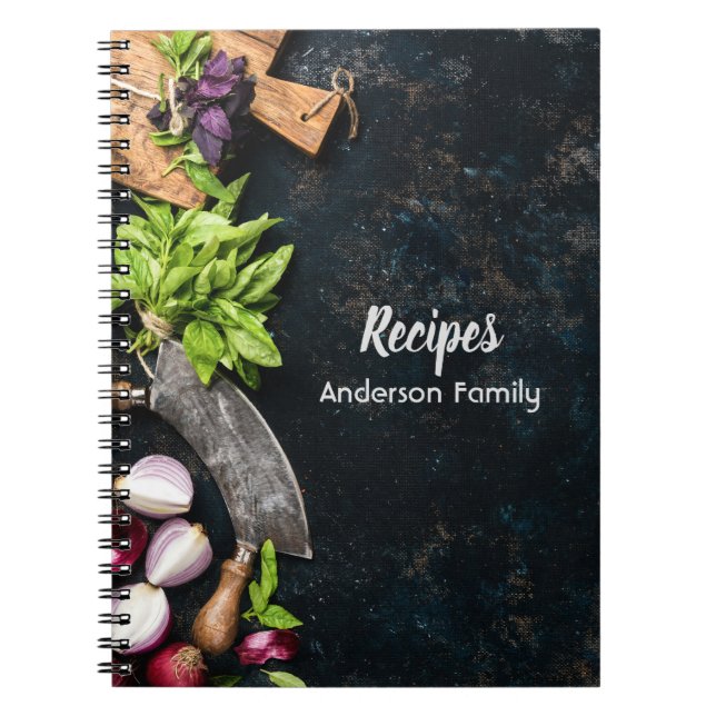 Caderno Espiral Livro de receitas russo canvas escura herbácea com (Frente)