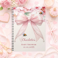 Livro de visitas Baby Shower flores com laço rosa