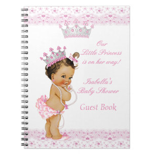 Caderno Espiral Livro de Visitas Chá de Bebê Princesa Rosa Branco