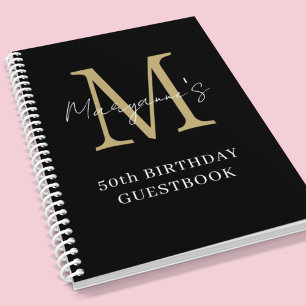 Caderno Espiral Livro de Visitas com Monograma em Dourado Preto de