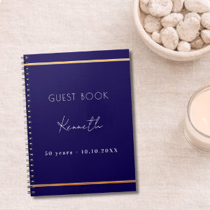 Caderno Espiral Livro de visitas de aniversário azul dourado minim