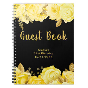 Caderno Espiral Livro de Visitas de Aniversário Elegante Amarelo e