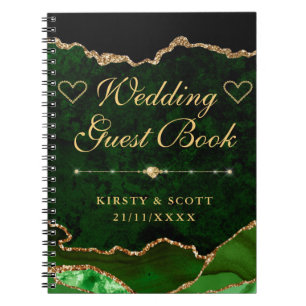 Caderno Espiral Livro de Visitas de Casamento Verde e Dourado Fals