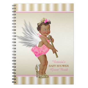 Caderno Espiral Livro de Visitas de Chá de Bebê com Anjo de Salto