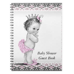 Caderno Espiral Livro de Visitas de Chá de Bebê Rosa e Preto