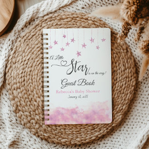 Caderno Espiral Livro de Visitas de Chá de Bebê Rosa Estrelinha