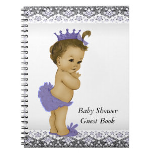 Caderno Espiral Livro de Visitas de Chá de Bebê Roxo Lavanda e Cin